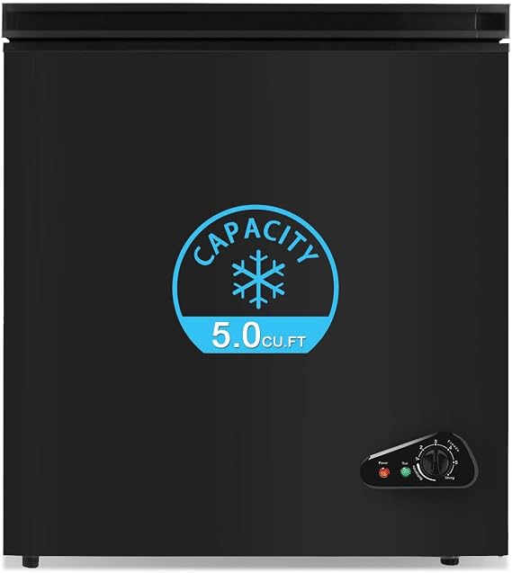 Chest Freezer 5.0 cu ft, Mini Deep Freezer with Removable Basket, FreeStanding Compact Small Freezer, Adjustable 6 Thermostat, Quiet Small Deep Freezer Top Open Door for Dorm/Home(Black)