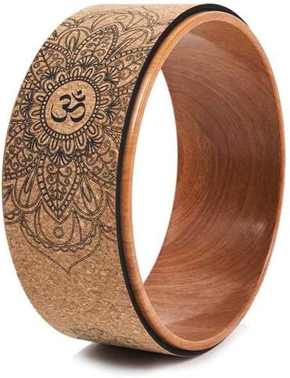 Yoga Wheel Yoga Block Cork Yoga Wheel with Wood Grain Effect and Mandala Print for Yoga Poses and Reverse Backbends