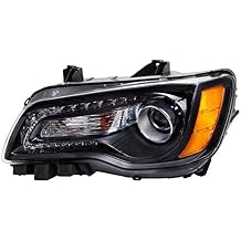 HEADLIGHTSDEPOT Black Housing Halogen Headlight Compatible with Chrysler 300 2012-2014 Includes Left Driver Side Headlamp