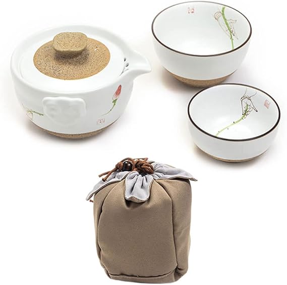 Portable Chinese Gongfu Tea Set Ceramic Kungfu Tea Pot Set Dehua White Porcelain Travel Kung fu Tea Set with 1 Teapot and 2 Teacups