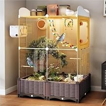 Parakeet Cage with Clear Front, Decorative Flight Birdcage with Accessories, Bird Cage for Cockatiels, Budgies, Finches, CanariesYellow