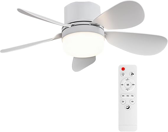 Socket Fan Light with Remote Control, Portable Small Ceiling Fans with Lights for Bedroom, Kitchen, Living Room, with Dimming Function, 1000 Lumens,