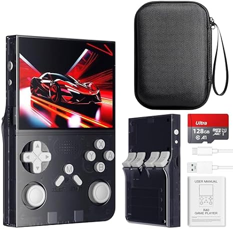 R40 Retro Handheld Game Console with Storage Case - Open Source System,3.5" IPS Screen, 18,000+ Classic Games, 128G TF Card, 3000mAh Battery, Portable Gaming Player for Travel, Black