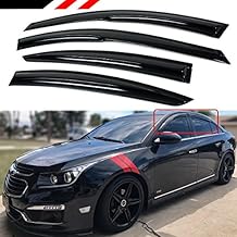 3D Wavy Window Visor Rain Guard Vent Shade Deflector Set Compatible with 2009-2015 Chevy Cruze Models