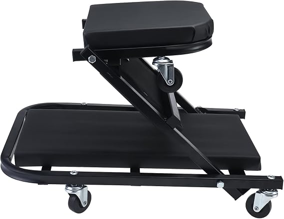 BOOMSTART 40” Folding Car Creeper, 2 in 1 Mechanics Creeper Seat, Large Padded Crawler Stool, 150kg Heavy Duty Garage Workshop Stool with 6 360° Rotatable Rolling Wheels for Under Car Repair