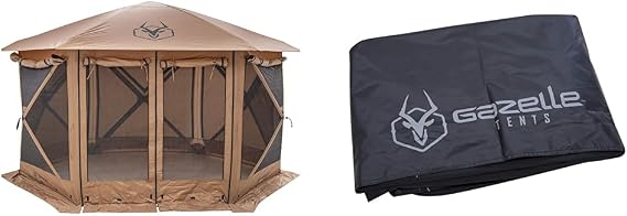 Gazelle Tents G6 Cool Top 6-Sided Portable Gazebo, Badlands Brown, 91 x 139 x 123, GG620BR & Gazelle Tents G6 6-Sided Gazebo Footprint, Waterproof Ground Tarp, GA106