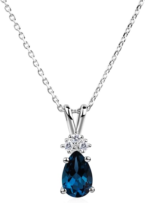 LUO Birthstone Necklace for Women, Fine Jewelry Pear Shaped 925 Sterling Silver Gemstone Pendant Necklace, Anniversary Birthday Gifts for Her Women Wife Mom Lady