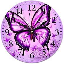 10 Inch Wall Clock Purple Butterfly Clock Battery Operated Wall Clocks Silent Non-Tcking Round Wallpaper for Lving Room Round Decorative Wall Clock for Kitchen Home Office Wall Decoratve Clock