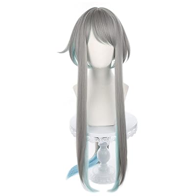 XiongXiongLe Long Straight Dark Gray Gradient Lake Blue Wig Cosplay Halloween Anime Role Women Costume Hair Replacement Wig with Cap Wig for Party Festival Halloween Christmas