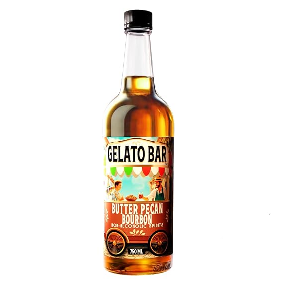 GELATO BAR Non-Alcoholic Bourbon Alternative | Butter Pecan | The Worlds Leading Developer of Non-Alcoholic Spirits, Liqueurs & Mocktails | 25.4 FL OZ (750 ML)