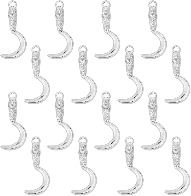 UNICRAFTALE 16pcs Sickle Charm Stainless Steel Gothic Style Charms Metal Pendant Hiphop Punk Earrings Charm for DIY Jewelry Making 28.5x12mm
