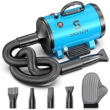 Dog Dryer 3200W4.3HP Motor Stepless Adjustable Speed Dog Hair Dryer, Pet Dog Grooming Dryer Blower with 98.4Spring Hose,4 Different Nozzles, and Pet Grooming Glove