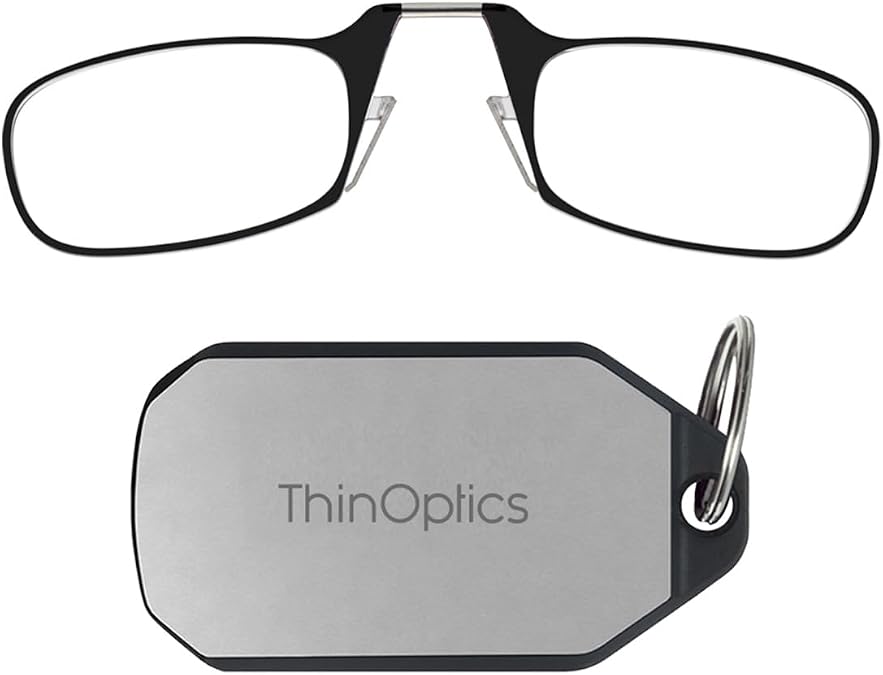 ThinOptics unisex adult Keychain Case + Reading Glasses, Black, 44 mm US