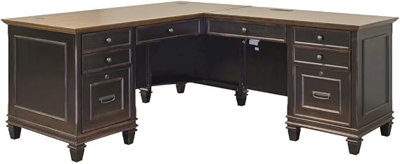 Starlight Canyon Home Wood L-Desk and Return, 8 Drawers, 2 Locking Files, Power Center, Wire Management, Executive Brown Finish, Finished Back