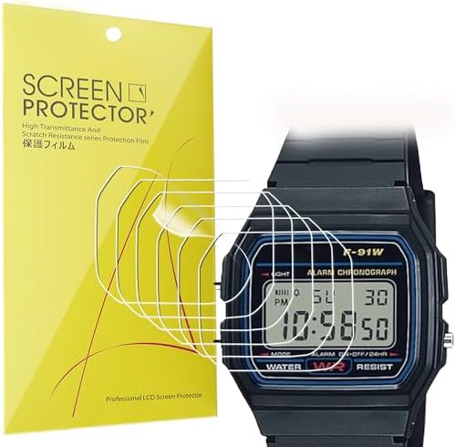 Lamshaw F91W-1 Screen Protector, [6 Pack] Full Coverage TPU Clear Film Compatible with F91W-1  F-91W Classic Resin Strap Digital Sport Watch 6 pack