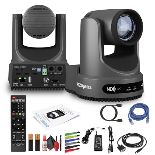 PTZOptics Move 4K SDIHDMIUSBIP PTZ Camera with 12x Optical Zoom Gray PT12X-4K-GY-G3  Lens Cleaning Kit  HDMI Cable  Ethernet Cable  Color Wire Ties