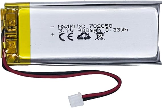 DC 3.7V 900mAh 702050 Rechargeable Lithium Polymer Battery, Suitable for DIY 3.7-5V Electronic Products with Built-in 2-Wire Battery Replacement and LED Lights