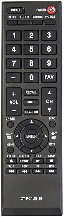 New CT-RC1US-16 Remote Control Replacement for Toshiba TV 28L110U 32L110U 32L220U 40L310U 43L310U 43L420U 49L310U 49L420U 55L310U 65L350U 19AV600 19C100U 24L4200 26C10