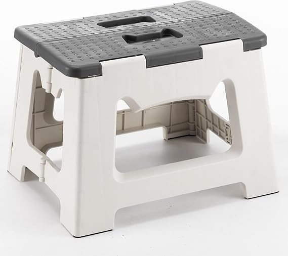 CasaZenith Step Stool Foldable, 9'' Folding Step Stool for Kids & Adults, Hold Up to 300lb, Lightweight Small Collapsible Step Stools with Handle, Stepping Stools Suitable for Kitchen Bathroom (Gray)