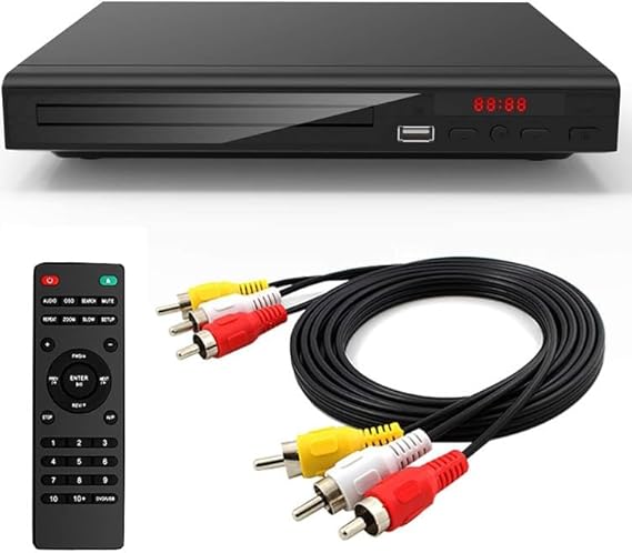 Home DVD Player TV CD Player Compact DVD Player Supports NTSC/PAL System with RCA Stable Outputs/USB 128G Input, Contains Remote Control and RCA Cable(Without HDMI Cable)