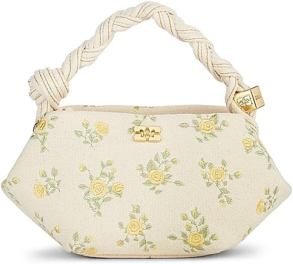 Mini Bou Canvas Flowers Top Handle Bag, Ivory Cream