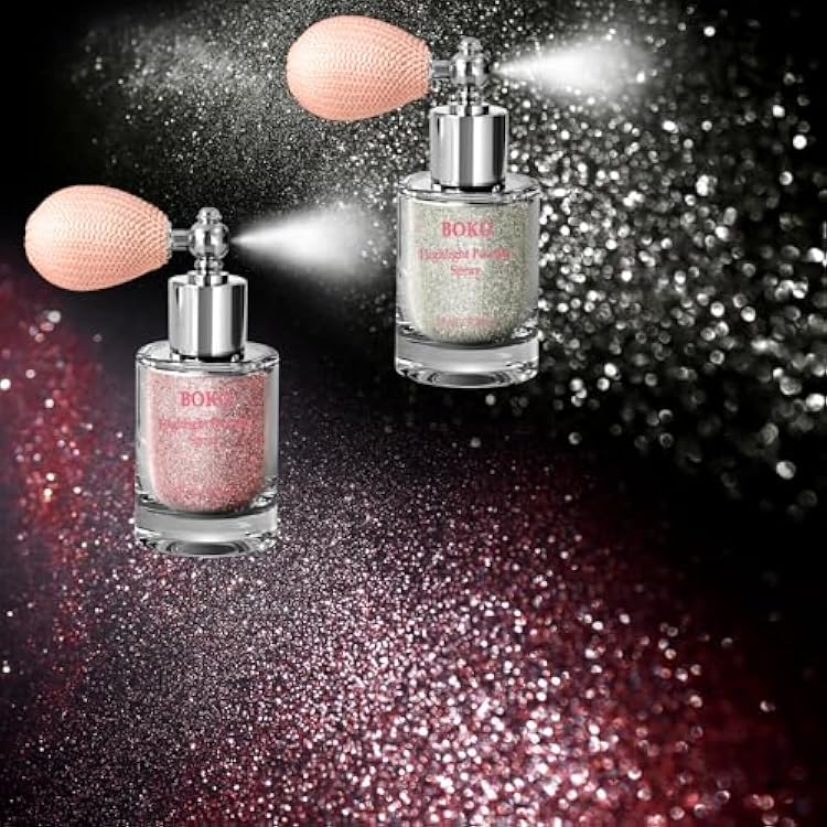 Boko Body Glitter Spray, 2Pcs Glitter Hair Spray Long-Lasting Body Shimmer Powder Sparkle Highlighter Makeup Christmas Rave Accessories for Women Clothes Face Hair Nails- Wheatfield Rose