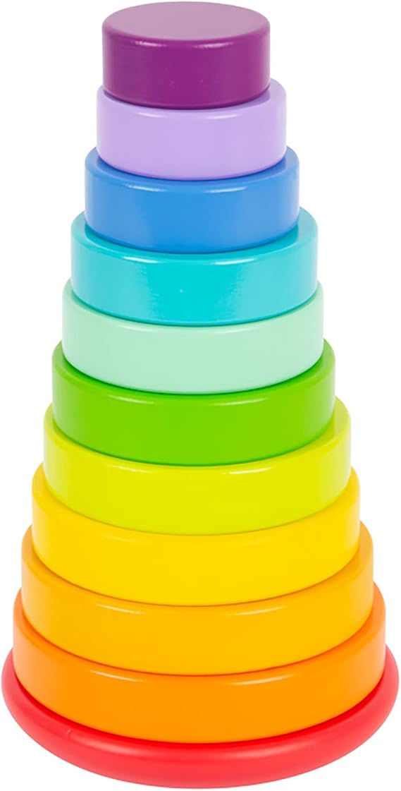 Wooden Large Rainbow Stacking Tower by Small Foot Babies Learn Hand-Eye Coordination, Patterns and Colors While Developing Fine Motor Skills Classic Educational Game for Toddlers Ages 18+ months