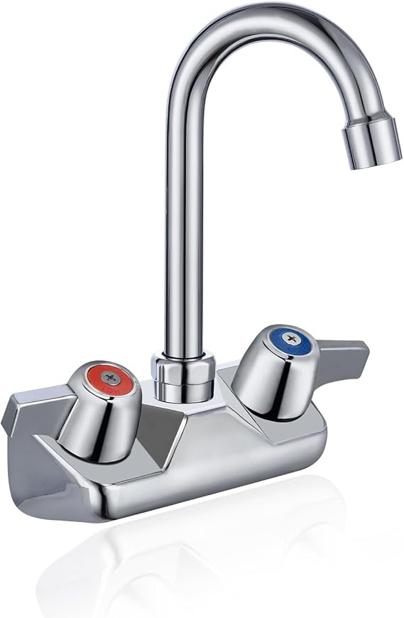 4" Center Wall Mount Hand Sink Faucet Commercial with Round Handle