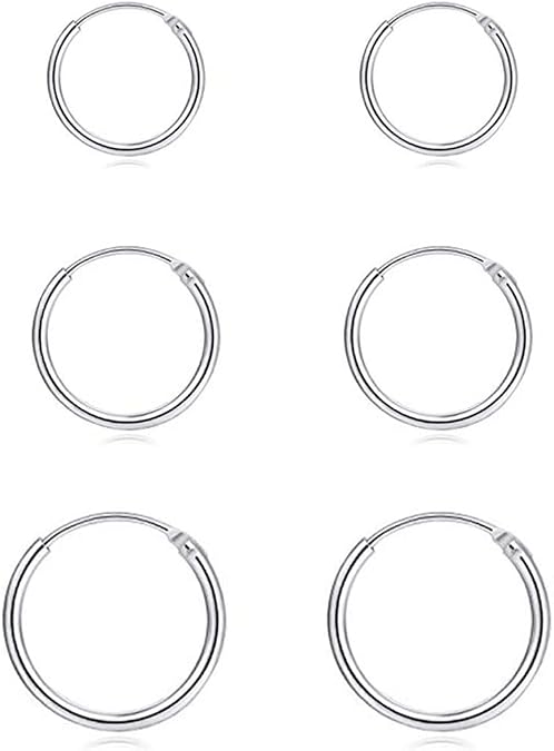 EPIRORA Silver Hoop Earrings- Cartilage Endless Small Hoop Earrings Set for Women Men, 3 Pairs of Hypoallergenic 925 Sterling Silver Tragus Earrings Nose Lip Rings