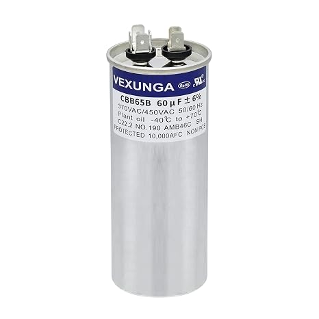 VEXUNGA 60uF 60 MFD 370VAC 440VAC 450VAC 50/60Hz CBB65 CBB65B Run Start Capacitor for AC Unit Fan Motor Start or Pool Pump or Air Condenser Straight Cool