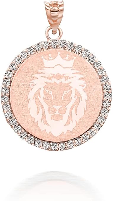 Royal Crowned Lion Coin Medallion with Diamond Fine Pendant Real Solid 14Kt Gold