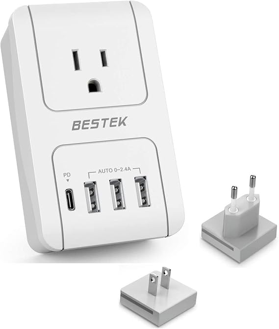 BESTEK International Travel Adapter with USB-C 30W, 3000W Travel Adapter for Hair Dryer, Curling Iron USB Travel Wall Charger with Worldwide Wall Plugs for US, EU, (Not a Converter)