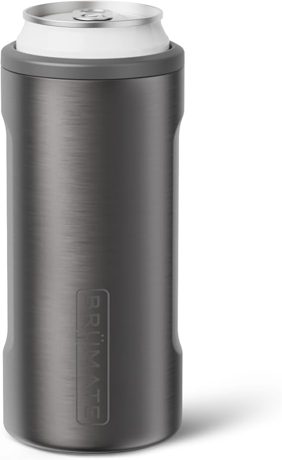 BruMate Hopsulator Slim Can Cooler Insulated for 12oz Slim Cans | Skinny Can Insulated Stainless Steel Drink Holder for Hard Seltzer, Beer, Soda, and Energy Drinks (Black Stainless)