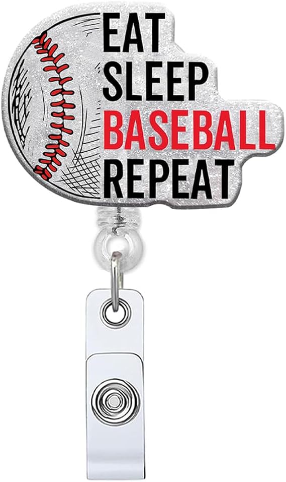 Baseball Badge Reel Retractable with ID Clip, Badge Holder Name Badge Accessories for Nurse Office Worker Teachers Students