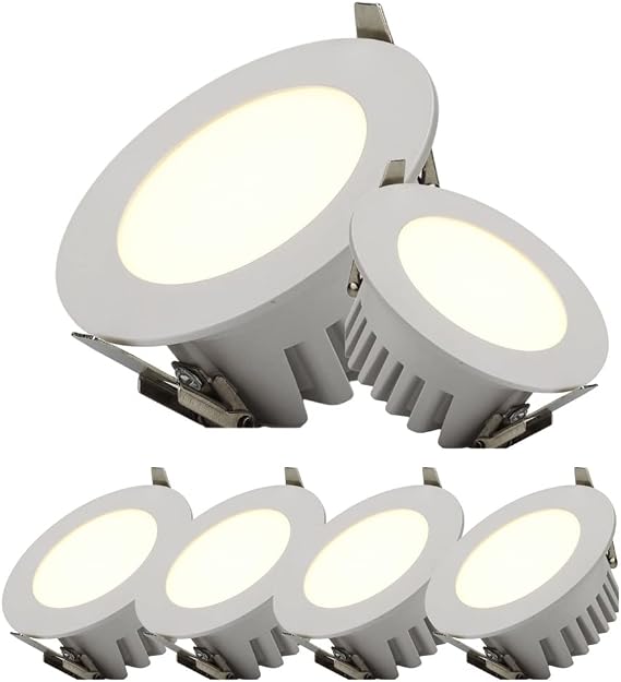 IP65 Waterproof LED Recessed Ceiling Lights, 7W LED Flat Spot Lights for Bathroom and Kitchen Sink Downlights Cut-Out 75mm Baffle Trim Embedded Hole Light 1pcs 4pcs 6pcs