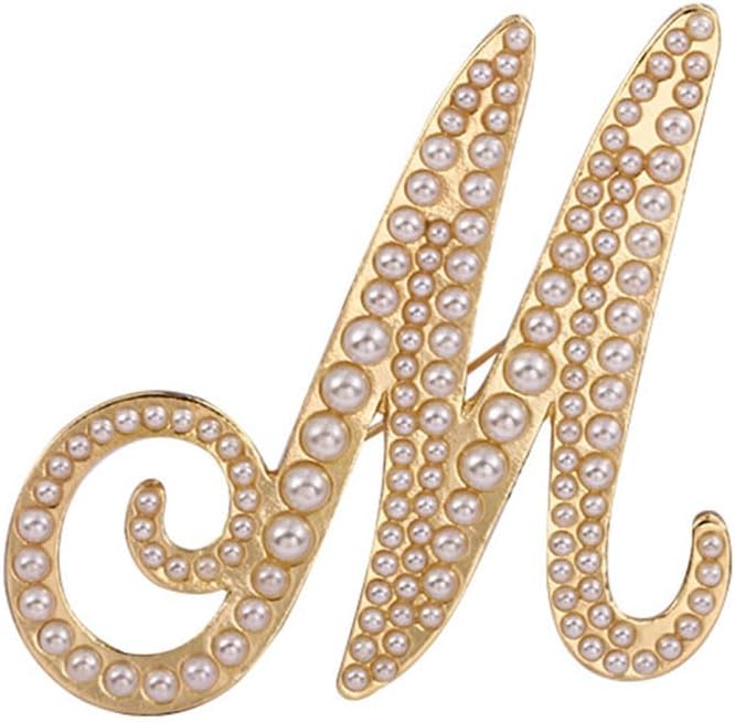 A-Z Letter Brooch Pin Faux Pearl Initial Letter Pin Gold 26 Alphabets Badges Breastpin Women Teens Fashion Jewelry