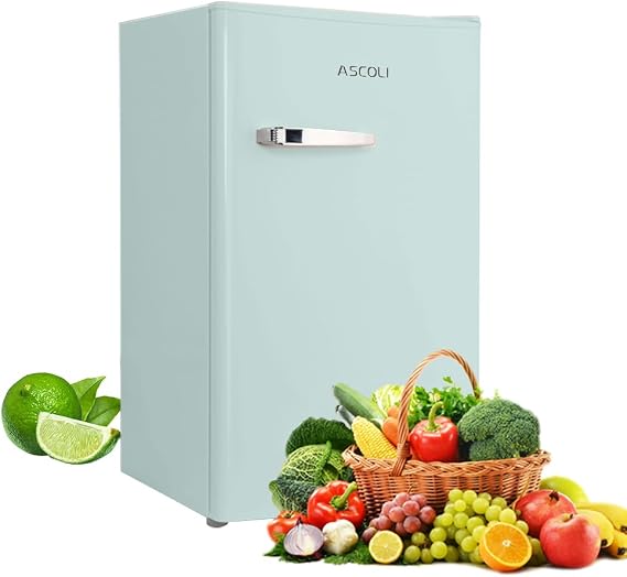 Retro Mini Fridge 85L, Compact Refrigerator, Under Counter Fridge, Direct Cooling, Super Quiet, Adjustable Racks, Metal Handle, Mechanical Control, Led Light [Energy Class E]