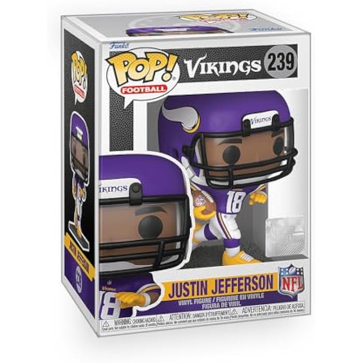 Pop Football: Vikings - Justin Jefferson Vinyl Figure Bundle with Compatible Funko Box Protector