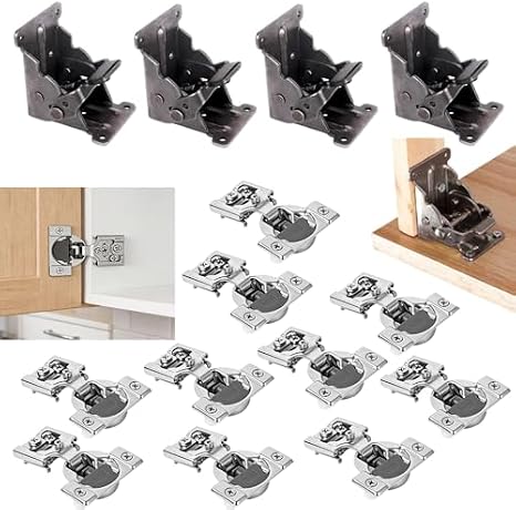 4 Pack Locking Hinge for Folding Table Brackets,10 Pack 1/2-Inch Overlay Soft-Close Cabinet Hinges