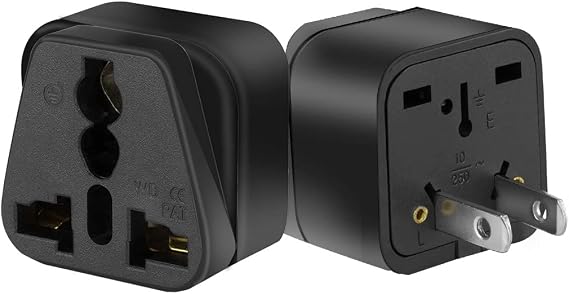 2 PCS 2 PIN USA NEMA 1-15P Plug to UK/US/EU/AUS Socket Travel Conversion Plugs,US Plug to Variety of National Socket,Europe to US Plug Adapter,AUS to USA Travel Adapters (Black)