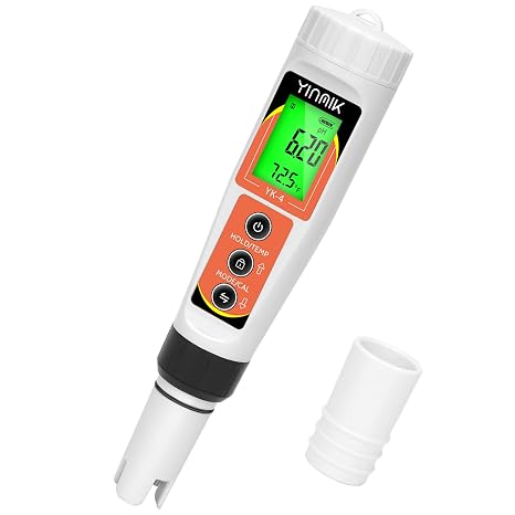 PH Meter, Digital 4 in 1 PH EC TDS Temp Meter for Water Hydroponics | Waterproof PH and EC PPM Water Tester with Backlit for DWC Nutrients Growing, Indoor Garden, Home Brewing, Pool, Aquarium