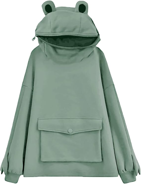 Frog Hoodie Sweatshirt Zipper Mouth for Women Teen Girls