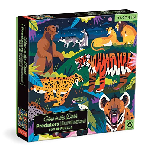 Mudpuppy Predators Illuminated 500 Piece Glow in The Dark Jigsaw Puzzle for Kids and Families, Family Puzzle with Glow in The Dark Predators Theme