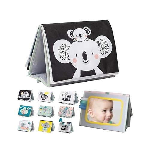 Taf Toys Tummy Time Toys High Contrast Baby Book. Fun, Interactive Crinkle Books for Babies with Mirror & Soft Koala Teether - Baby Tummy Time Book
