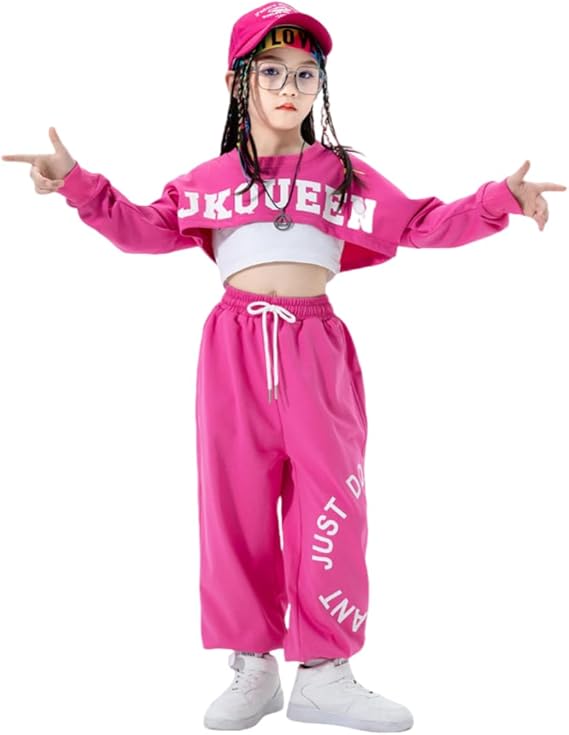 Toddler Girls Three Piece Outfits Cropped Tank Top Jogger Pants Set Hip Hop Jazz Street Dance Skateboarding Clothes