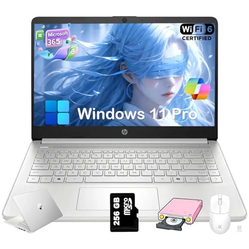 HP 2025 14 inch Everyday Laptop Computer for Student & Business - AI-Powered 1-Y Office 365 Intel Quad-Core CPU Ultra-Light 16G RAM 384G Storage 128G UFS256G SD Card Win 11 Pro Silver