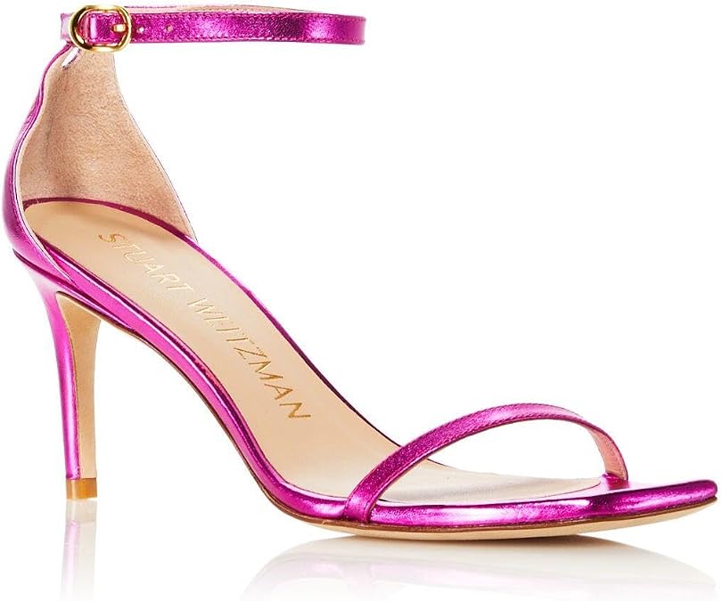 Stuart Weitzman Womens Purple Goring Padded Nudistcurve 75 Square Toe Stiletto Buckle Leather Dress Heeled Sandal 8.5 B