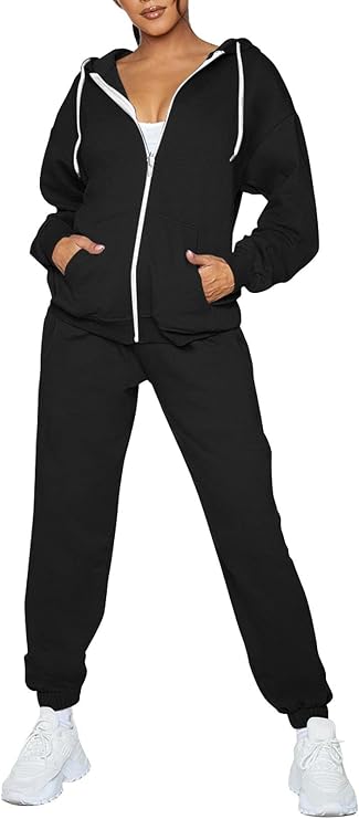 Fixmatti Womens Fall Tracksuit Zip Up Hoodie and Sweatpants Set 2 Pieces Sweatsuits Jogger Sets with Pockets