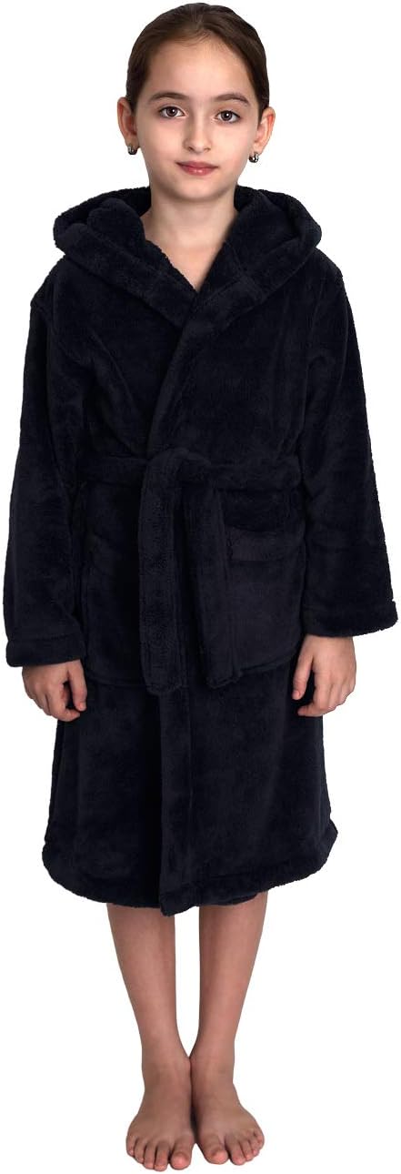 TowelSelections Girls Robe, Kids Soft Plush Hooded Fleece Bathrobe