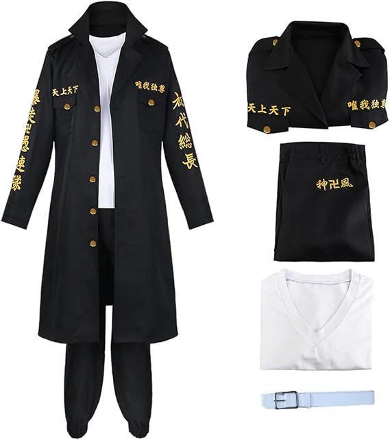 MEADOO Anime Cosplay Costumes Manjiro Jacket Coat Cloak Black Uniform Suit Adult Halloween Outfits (2XL, Suit1)